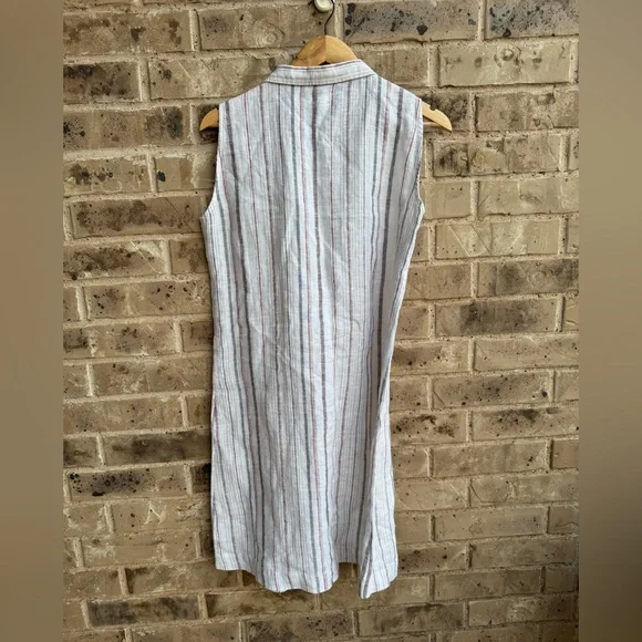 Garnet Hill White Striped Linen Midi Shirt Dress size 10 - Picture 5 of 7